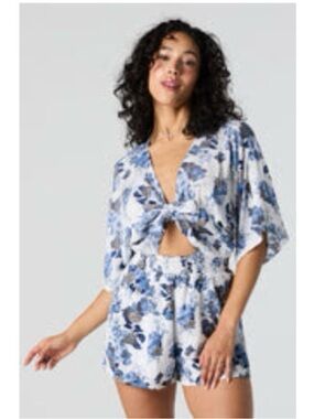 Forever 21 Floral Print Front Tie Cut Out Romper resortwear summer beach coastal